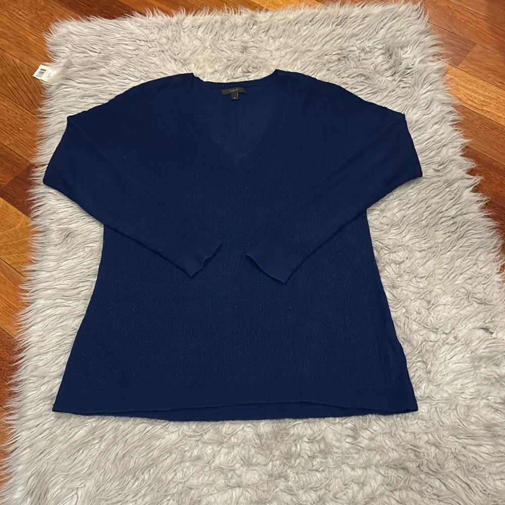 Jcrew women’s blue knit wool blend‎ vneck sheer sweater size medium
